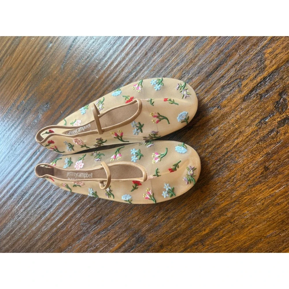Jeffrey Campbell Anthropologie Embroidered Mesh Mary Jane Ballet Flats Size 6.5